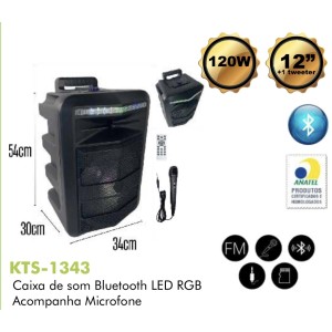 SOM PORTATIL_12´´ 120W&MICROFONE&CONTROLE (KTS1343)