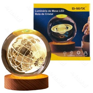 LUMINARIA BOLA_CRISTAL BASE_MADEIRA (BMF976)